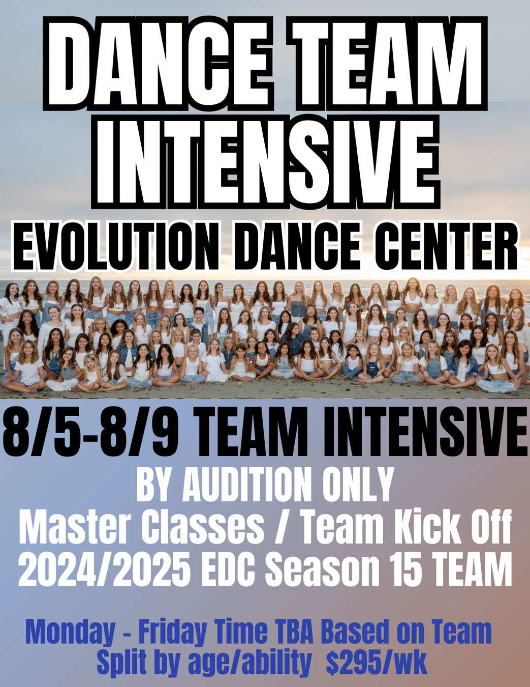 Dance Team Intensive dance camp flyer with teen dancers featured on the flyer.