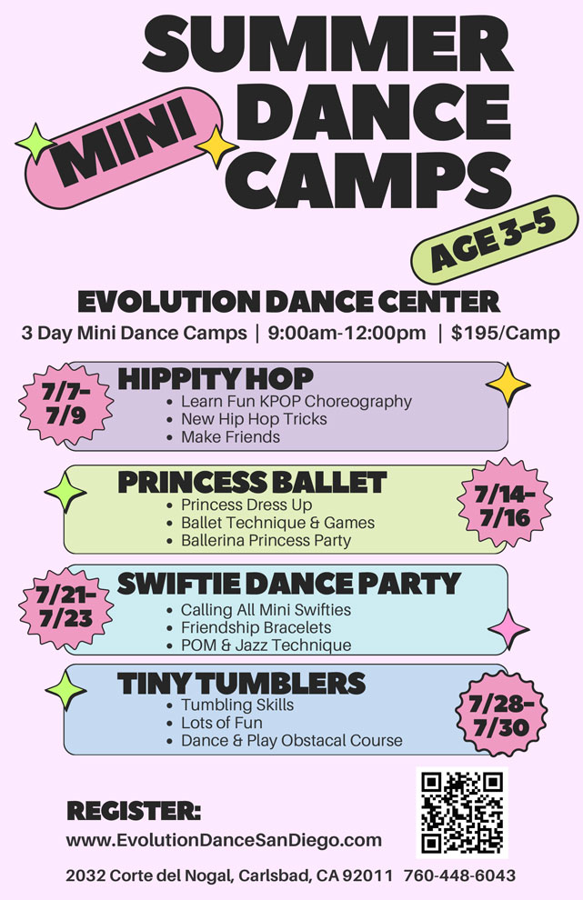 Big Mini Summer Dance Camp for ages 3-5 for Evolution Dance Carlsbad.