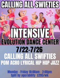 Calling all swifties intensive dance camp flyer with young teens featured on the flyer.
