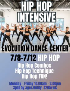 Hip Hop Intensive dance camp flyer with teen dancers featured on the flyer.