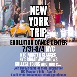 New York Trip dance camp square flyer with teen dancers featured on the flyer.