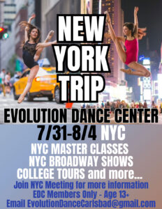 New York Trip dance camp flyer with teen dancers featured on the flyer.