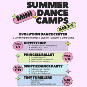 Mini Summer Dance Camp for ages 3-5 for Evolution Dance Carlsbad.